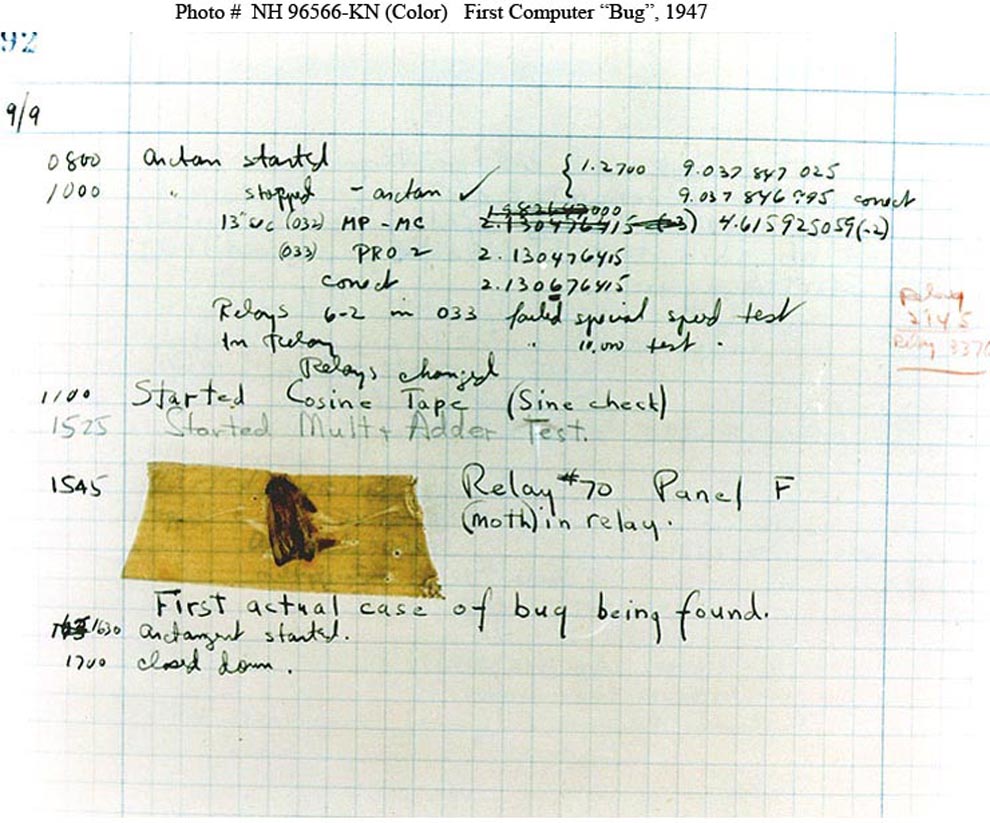 Bug report with moth taped to the journal